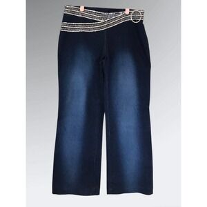 BASIX II BLUE JEANS Sz 14 INSEAM 27" WAIST 34" DESIGNER Bling, RHINESTONES NWT